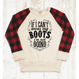 Girls Sweatshirt Size 8-9 If I Cant Wear My Boots Red Black Plaid Long Sleeve